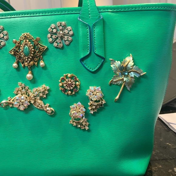 LAUREN TOTE GEMS JEWELS GREEN EMBELLISHED - Picture 7 of 16